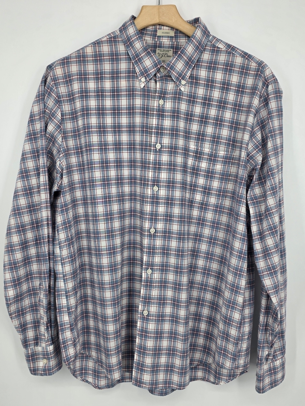 J.Crew Men's Classic Fit Plaid Button-Down Shirt Blue XL.